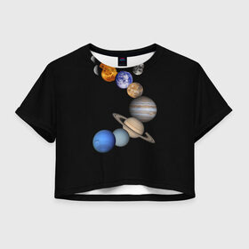 Женская футболка 3D укороченная с принтом Парад планет , 100% полиэстер | круглая горловина, длина футболки до линии талии, рукава с отворотами | Тематика изображения на принте: звёзды | космическое пространство | космос | планета | созвездие