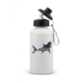 Бутылка спортивная с принтом акула город , металл | емкость — 500 мл, в комплекте две пластиковые крышки и карабин для крепления | 