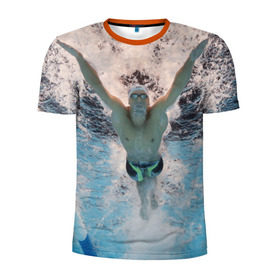Мужская футболка 3D спортивная с принтом Пловец , 100% полиэстер с улучшенными характеристиками | приталенный силуэт, круглая горловина, широкие плечи, сужается к линии бедра | 