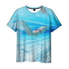 Мужская футболка 3D с принтом swimmer , 100% полиэфир | прямой крой, круглый вырез горловины, длина до линии бедер | пловец