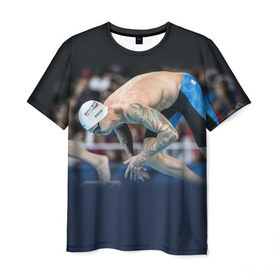 Мужская футболка 3D с принтом Пловец , 100% полиэфир | прямой крой, круглый вырез горловины, длина до линии бедер | бассейн | вода | прыжок