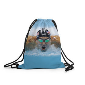 Рюкзак-мешок 3D с принтом swimmer , 100% полиэстер | плотность ткани — 200 г/м2, размер — 35 х 45 см; лямки — толстые шнурки, застежка на шнуровке, без карманов и подкладки | пловец