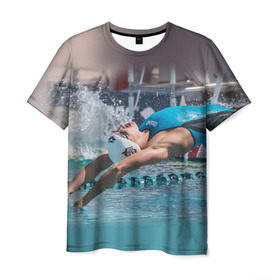 Мужская футболка 3D с принтом Пловец , 100% полиэфир | прямой крой, круглый вырез горловины, длина до линии бедер | swimmer