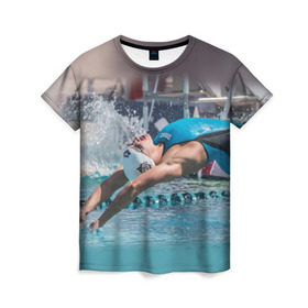 Женская футболка 3D с принтом Пловец , 100% полиэфир ( синтетическое хлопкоподобное полотно) | прямой крой, круглый вырез горловины, длина до линии бедер | swimmer