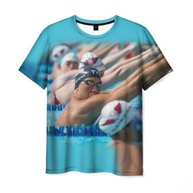 Мужская футболка 3D с принтом Swimming , 100% полиэфир | прямой крой, круглый вырез горловины, длина до линии бедер | пловцы