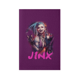 Обложка для паспорта матовая кожа с принтом Jinx , натуральная матовая кожа | размер 19,3 х 13,7 см; прозрачные пластиковые крепления | l.o.l | league of legends | игры | лига легенд | лол