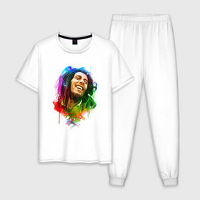 Мужская пижама хлопок с принтом Bob Marley , 100% хлопок | брюки и футболка прямого кроя, без карманов, на брюках мягкая резинка на поясе и по низу штанин
 | боб | марли | музыка