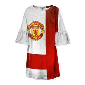 Детское платье 3D с принтом Manchester United FC , 100% полиэстер | прямой силуэт, чуть расширенный к низу. Круглая горловина, на рукавах — воланы | Тематика изображения на принте: англия | клуб | манчестер | фк | футбол | футбольный | юнайтед