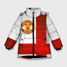 Зимняя куртка для девочек 3D с принтом Manchester United FC , ткань верха — 100% полиэстер; подклад — 100% полиэстер, утеплитель — 100% полиэстер. | длина ниже бедра, удлиненная спинка, воротник стойка и отстегивающийся капюшон. Есть боковые карманы с листочкой на кнопках, утяжки по низу изделия и внутренний карман на молнии. 

Предусмотрены светоотражающий принт на спинке, радужный светоотражающий элемент на пуллере молнии и на резинке для утяжки. | англия | клуб | манчестер | фк | футбол | футбольный | юнайтед