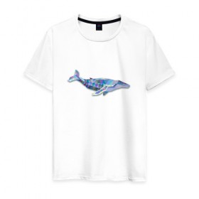 Мужская футболка хлопок с принтом Полигональный кит , 100% хлопок | прямой крой, круглый вырез горловины, длина до линии бедер, слегка спущенное плечо. | 