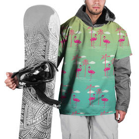 Накидка на куртку 3D с принтом Фламинго и пальмы , 100% полиэстер |  | Тематика изображения на принте: животные | мозаика | пальмы | птицы | тропики | узор | фауна | фламинго
