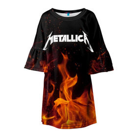 Детское платье 3D с принтом Metallica fire , 100% полиэстер | прямой силуэт, чуть расширенный к низу. Круглая горловина, на рукавах — воланы | Тематика изображения на принте: металлика