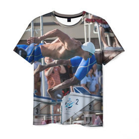 Мужская футболка 3D с принтом Swimmer , 100% полиэфир | прямой крой, круглый вырез горловины, длина до линии бедер | плавание | пловец. прыжок