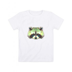 Детская футболка хлопок с принтом Полигональный енот , 100% хлопок | круглый вырез горловины, полуприлегающий силуэт, длина до линии бедер | геометрический рисунок | голова | енот | животные | фауна