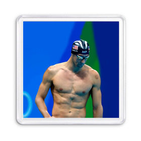 Магнит 55*55 с принтом Michael Phelps , Пластик | Размер: 65*65 мм; Размер печати: 55*55 мм | Тематика изображения на принте: бассейн | пловец | чемпион. фелепс