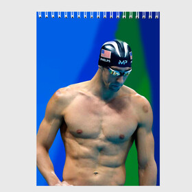 Скетчбук с принтом Michael Phelps , 100% бумага
 | 48 листов, плотность листов — 100 г/м2, плотность картонной обложки — 250 г/м2. Листы скреплены сверху удобной пружинной спиралью | Тематика изображения на принте: бассейн | пловец | чемпион. фелепс