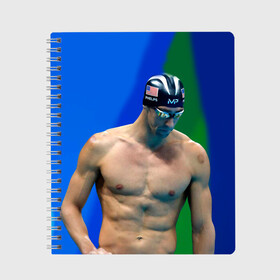 Тетрадь с принтом Michael Phelps , 100% бумага | 48 листов, плотность листов — 60 г/м2, плотность картонной обложки — 250 г/м2. Листы скреплены сбоку удобной пружинной спиралью. Уголки страниц и обложки скругленные. Цвет линий — светло-серый
 | Тематика изображения на принте: бассейн | пловец | чемпион. фелепс