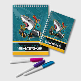 Блокнот с принтом San Jose Sharks , 100% бумага | 48 листов, плотность листов — 60 г/м2, плотность картонной обложки — 250 г/м2. Листы скреплены удобной пружинной спиралью. Цвет линий — светло-серый
 | nhl | san jose sharks | sharks | stanley cup | кубок стенли | кубок стэнли | нхл | сан хосе | сан хосе шаркс | хоккей | хоккейный клуб | шаркс