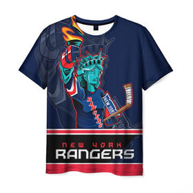 Мужская футболка 3D с принтом New York Rangers , 100% полиэфир | прямой крой, круглый вырез горловины, длина до линии бедер | new york rangers | nhl | stanley cup | кубок стенли | кубок стэнли | нхл | нью йорк рейнджерс | нью йорк рейнджеры | рейнджеры | хоккей | хоккейный клуб