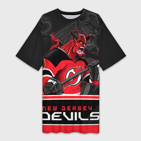 Платье-футболка 3D с принтом New Jersey Devils ,  |  | new jersey devils | nhl | stanley cup | дъяволы нью джерси | калинин | кубок стенли | кубок стэнли | нхл | нью джерси девилз | хоккей | хоккейный клуб
