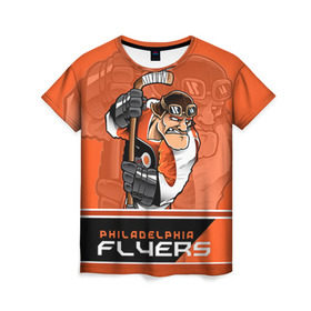 Женская футболка 3D с принтом Philadelphia Flyers , 100% полиэфир ( синтетическое хлопкоподобное полотно) | прямой крой, круглый вырез горловины, длина до линии бедер | nhl | philadelphia flyers | stanley cup | кубок стенли | кубок стэнли | нхл | филадельфия | филадельфия флайерз | флаерс | хоккей | хоккейный клуб