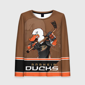 Женский лонгслив 3D с принтом Anaheim Ducks , 100% полиэстер | длинные рукава, круглый вырез горловины, полуприлегающий силуэт | anaheim ducks | nhl | stanley cup | кубок стенли | кубок стэнли | нхл | хоккей | хоккейный клуб