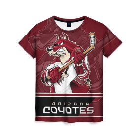 Женская футболка 3D с принтом Arizona Coyotes , 100% полиэфир ( синтетическое хлопкоподобное полотно) | прямой крой, круглый вырез горловины, длина до линии бедер | arizona coyotes | nhl | stanley cup | аризона койотис | аризона койоты | кубок стенли | кубок стэнли | нхл | хоккей | хоккейный клуб