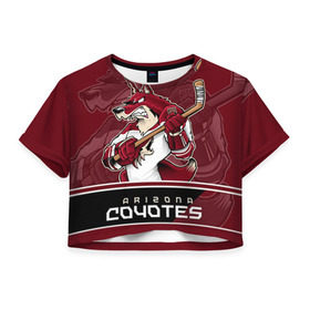 Женская футболка 3D укороченная с принтом Arizona Coyotes , 100% полиэстер | круглая горловина, длина футболки до линии талии, рукава с отворотами | arizona coyotes | nhl | stanley cup | аризона койотис | аризона койоты | кубок стенли | кубок стэнли | нхл | хоккей | хоккейный клуб