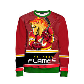 Детский свитшот 3D с принтом Calgary Flames , 100% полиэстер | свободная посадка, прямой крой, мягкая тканевая резинка на рукавах и понизу свитшота | Тематика изображения на принте: calgary flames | nhl | stanley cup | калгари флэймз | кубок стенли | кубок стэнли | нхл | флэймс | хоккей | хоккейный клуб