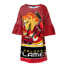 Детское платье 3D с принтом Calgary Flames , 100% полиэстер | прямой силуэт, чуть расширенный к низу. Круглая горловина, на рукавах — воланы | Тематика изображения на принте: calgary flames | nhl | stanley cup | калгари флэймз | кубок стенли | кубок стэнли | нхл | флэймс | хоккей | хоккейный клуб