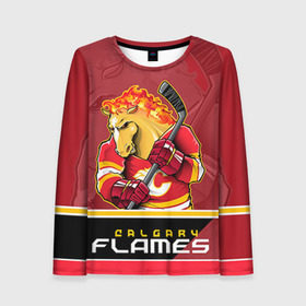 Женский лонгслив 3D с принтом Calgary Flames , 100% полиэстер | длинные рукава, круглый вырез горловины, полуприлегающий силуэт | Тематика изображения на принте: calgary flames | nhl | stanley cup | калгари флэймз | кубок стенли | кубок стэнли | нхл | флэймс | хоккей | хоккейный клуб