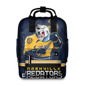 Женский рюкзак 3D с принтом Nashville Predators , 100% полиэстер | лямки с регулируемой длиной, сверху ручки, чтобы рюкзак нести как сумку. Основное отделение закрывается на молнию, как и внешний карман. Внутри два дополнительных кармана, один из которых закрывается на молнию. По бокам два дополнительных кармашка, куда поместится маленькая бутылочка
 | Тематика изображения на принте: nashville predators | nhl | stanley cup | кубок стенли | кубок стэнли | нхл | нэшвил | нэшвилл предаторз | хоккей | хоккейный клуб