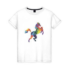 Женская футболка хлопок с принтом Геометрическая лошадь 2 , 100% хлопок | прямой крой, круглый вырез горловины, длина до линии бедер, слегка спущенное плечо | 