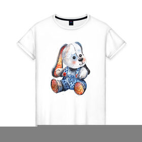 Женская футболка хлопок с принтом Акварельная плюшевая собачка , 100% хлопок | прямой крой, круглый вырез горловины, длина до линии бедер, слегка спущенное плечо | акварель | дети | животные | игрушки