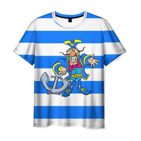 Мужская футболка 3D с принтом Капитан Баклан , 100% полиэфир | прямой крой, круглый вырез горловины, длина до линии бедер | Тематика изображения на принте: anchor | captain | pirate | sailor | treasure island | капитан | моряк | остров сокровищ | пират | якорь