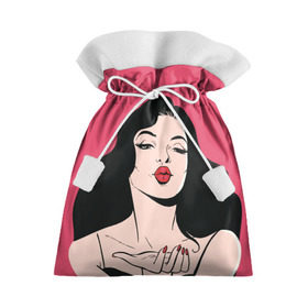 Подарочный 3D мешок с принтом Воздушный поцелуй , 100% полиэстер | Размер: 29*39 см | брюнетка | о.м.с.к. | поп арт | поцелуй