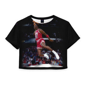 Женская футболка 3D укороченная с принтом Michael Jordan , 100% полиэстер | круглая горловина, длина футболки до линии талии, рукава с отворотами | michael jordan | баскетбол | майкл джордан | нба
