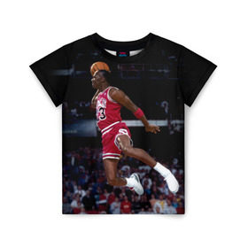 Детская футболка 3D с принтом Michael Jordan , 100% гипоаллергенный полиэфир | прямой крой, круглый вырез горловины, длина до линии бедер, чуть спущенное плечо, ткань немного тянется | Тематика изображения на принте: michael jordan | баскетбол | майкл джордан | нба