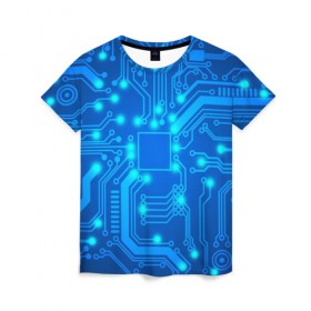 Женская футболка 3D с принтом Электроника , 100% полиэфир ( синтетическое хлопкоподобное полотно) | прямой крой, круглый вырез горловины, длина до линии бедер | линии | точки | электроника