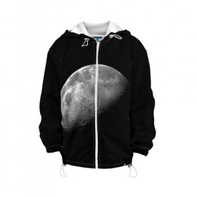 Детская куртка 3D с принтом moon , 100% полиэстер | застежка — молния, подол и капюшон оформлены резинкой с фиксаторами, по бокам — два кармана без застежек, один потайной карман на груди, плотность верхнего слоя — 90 г/м2; плотность флисового подклада — 260 г/м2 | Тематика изображения на принте: cosmos | luna | moon | space | космос | луна