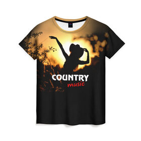 Женская футболка 3D с принтом Country music , 100% полиэфир ( синтетическое хлопкоподобное полотно) | прямой крой, круглый вырез горловины, длина до линии бедер | country | music | девушка | кантри | ковбой | мелодия | музыка | шляпа