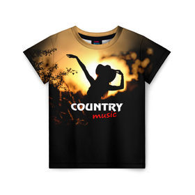Детская футболка 3D с принтом Country music , 100% гипоаллергенный полиэфир | прямой крой, круглый вырез горловины, длина до линии бедер, чуть спущенное плечо, ткань немного тянется | country | music | девушка | кантри | ковбой | мелодия | музыка | шляпа