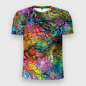 Мужская футболка 3D спортивная с принтом Буйство красок , 100% полиэстер с улучшенными характеристиками | приталенный силуэт, круглая горловина, широкие плечи, сужается к линии бедра | краски | линии | мозаика | орнамент | узор | цвет
