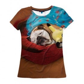 Женская футболка 3D с принтом Bulldog 11 , 100% полиэфир ( синтетическое хлопкоподобное полотно) | прямой крой, круглый вырез горловины, длина до линии бедер | bulldog blogger | tecuaniventura | блоггер | бульдог | бульдог блоггер | животные | карамелька | собаки