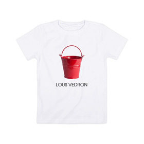 Детская футболка хлопок с принтом LOUS VEDRON , 100% хлопок | круглый вырез горловины, полуприлегающий силуэт, длина до линии бедер | Тематика изображения на принте: louis vuetton | lous vedron | антибренд | бренд | луи витон | пародии