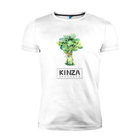 Мужская футболка премиум с принтом KINZA , 92% хлопок, 8% лайкра | приталенный силуэт, круглый вырез ворота, длина до линии бедра, короткий рукав | Тематика изображения на принте: kenzo | kinza | антибренд | бренд | кензо | кинза | пародии