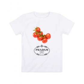 Детская футболка хлопок с принтом PRADAM , 100% хлопок | круглый вырез горловины, полуприлегающий силуэт, длина до линии бедер | prada | pradam | антибренд | бренд | пародии | прада | прадам
