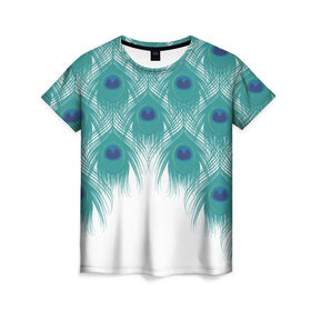 Женская футболка 3D с принтом Перья павлина , 100% полиэфир ( синтетическое хлопкоподобное полотно) | прямой крой, круглый вырез горловины, длина до линии бедер | павлин | перья | птицы | фауна