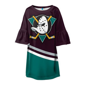 Детское платье 3D с принтом Anaheim Ducks , 100% полиэстер | прямой силуэт, чуть расширенный к низу. Круглая горловина, на рукавах — воланы | хоккей