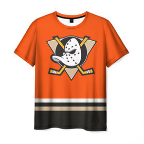 Мужская футболка 3D с принтом Anaheim Ducks , 100% полиэфир | прямой крой, круглый вырез горловины, длина до линии бедер | хоккей